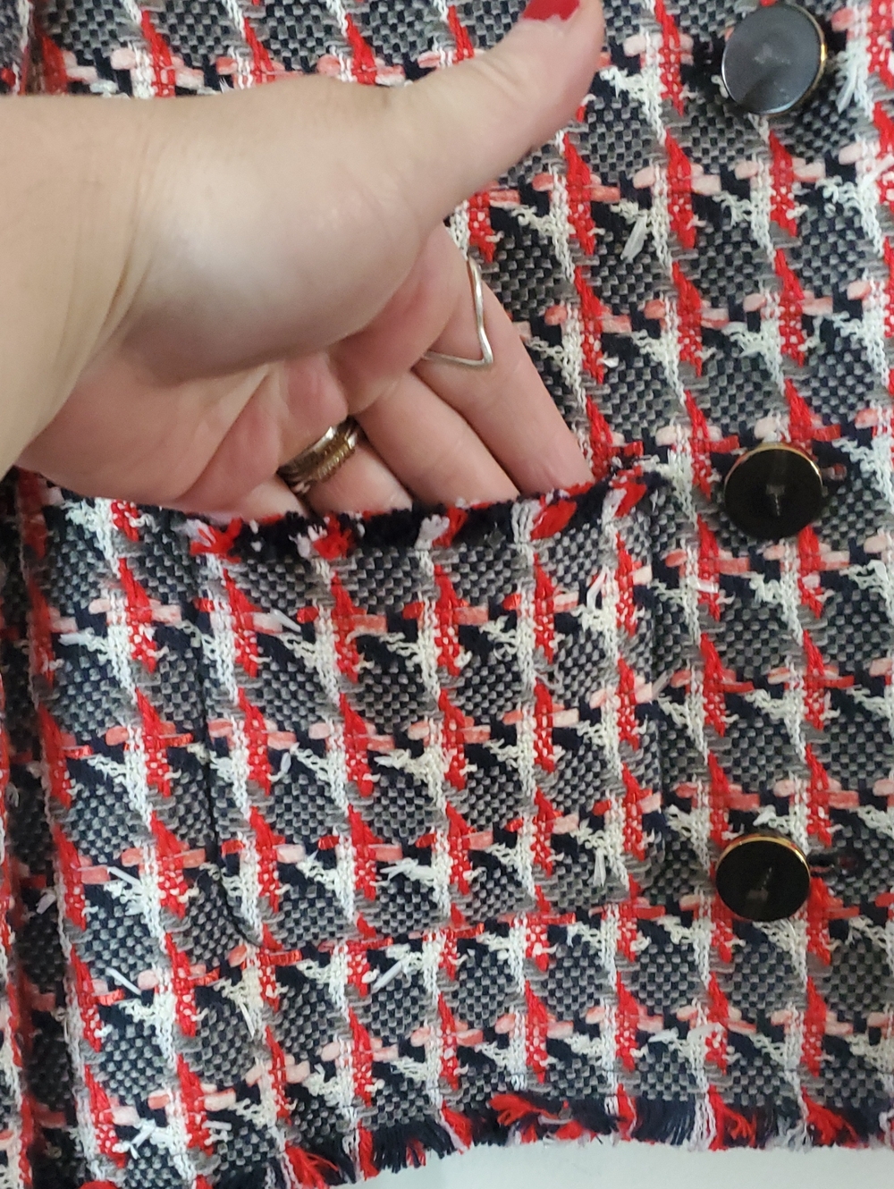Women's L.K Bennett Danna Red & Navy Tweed Button-Front Blazer Jacket Size 6 - Picture 4 of 14